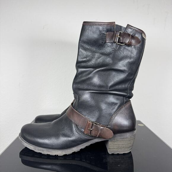 PIKOLINOS Le Mans Leather Slouchy Buckle Motorcycle Boots Womens SZ 41 10 - Picture 1 of 16
